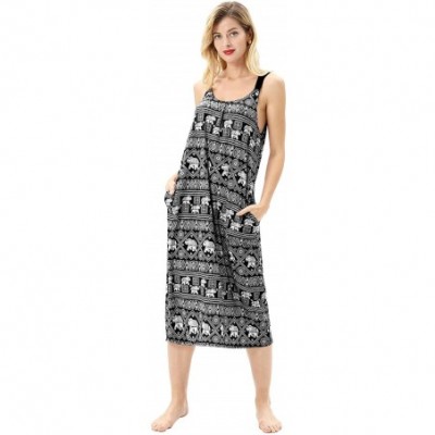 Nightgowns & Sleepshirts Women Long Sleeveless Nightgown Casual U-Neck Printed Sleepwear with Pockets - Black - CF18DN4T8GT