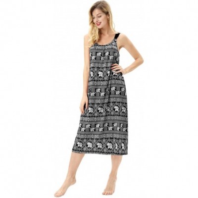 Nightgowns & Sleepshirts Women Long Sleeveless Nightgown Casual U-Neck Printed Sleepwear with Pockets - Black - CF18DN4T8GT