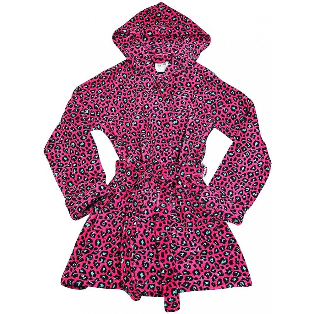 Robes Ladies Long Sleeve Fleece Robe - Pink Leopard Coral Fleece - C412BJR6P67