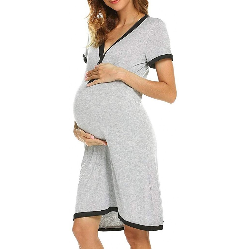 Tops Maternity Short Sleeve Nursing Baby Breastfeeding Nightdress Pregnancy Dress - Gray - C118TRECS62