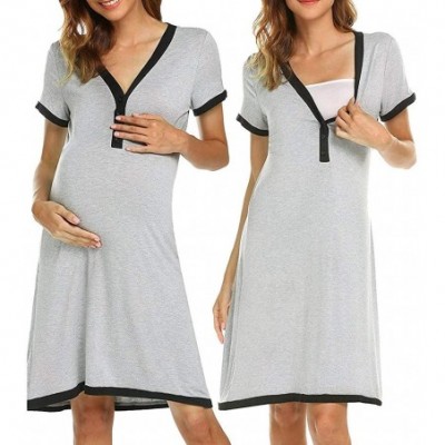 Tops Maternity Short Sleeve Nursing Baby Breastfeeding Nightdress Pregnancy Dress - Gray - C118TRECS62