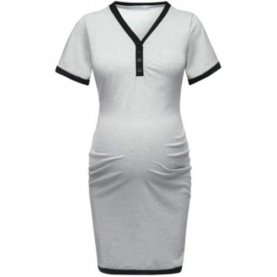 Tops Maternity Short Sleeve Nursing Baby Breastfeeding Nightdress Pregnancy Dress - Gray - C118TRECS62