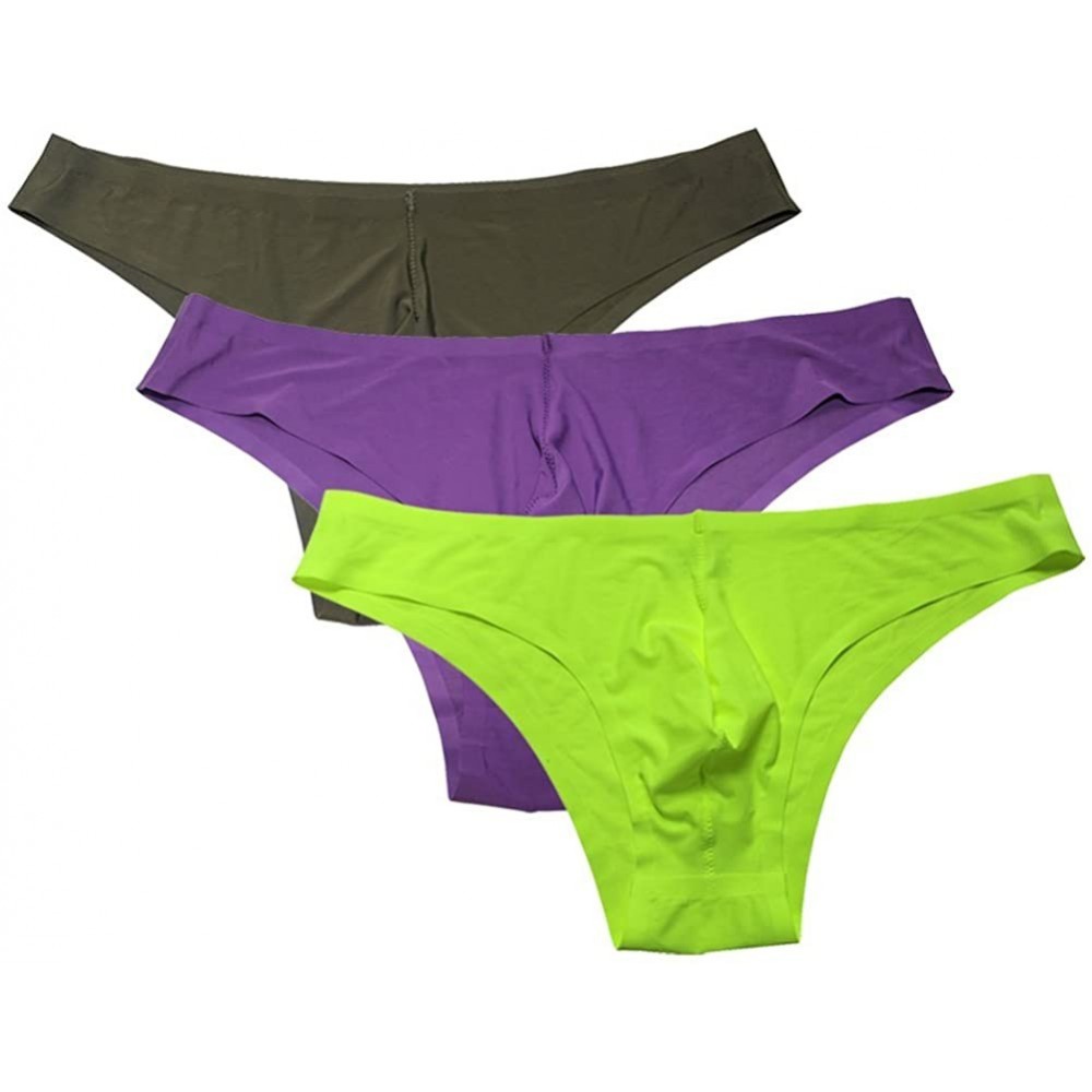 Briefs Men's Traceless Soft Briefs Underwear -Assorted Packs/Colors - Purple/Fluorescent Green/Army Green(3-pack) - CA12HD4G2Z9