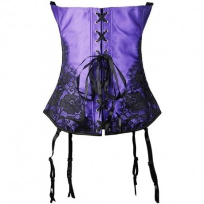 Bustiers & Corsets Women Retro Lace up Corset Overbust G-String Top Corset Plastic Boned-C332 - Purple - CG190ORLD3G