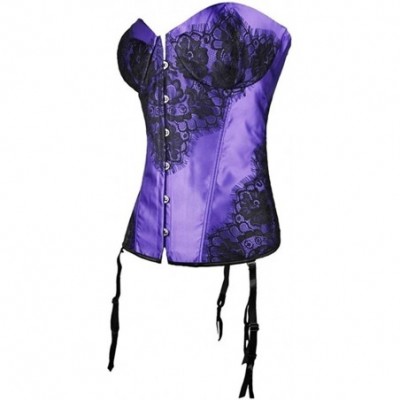 Bustiers & Corsets Women Retro Lace up Corset Overbust G-String Top Corset Plastic Boned-C332 - Purple - CG190ORLD3G