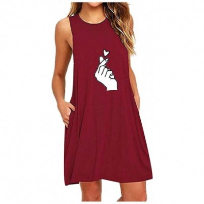 Nightgowns & Sleepshirts Women's Round Neck Dress Daisy Print O-Neck Pocket Printing Sleeveless Casual Nightdress - Winered -...