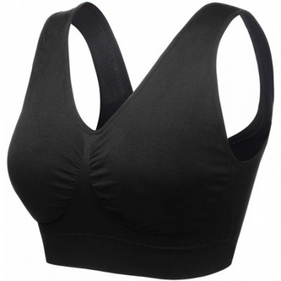 Bras Womens Plus Size Comfort Sports Bra Padded Seamless Wireless Yoga Sleep Bra - Black - C918XR43OS7