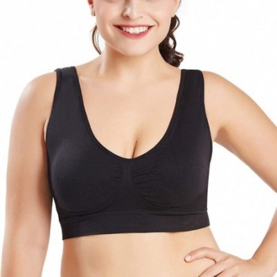 Bras Womens Plus Size Comfort Sports Bra Padded Seamless Wireless Yoga Sleep Bra - Black - C918XR43OS7