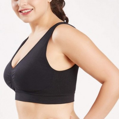 Bras Womens Plus Size Comfort Sports Bra Padded Seamless Wireless Yoga Sleep Bra - Black - C918XR43OS7