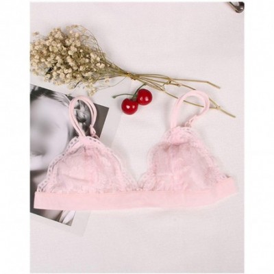 Bras Lace Sexy Bras for Women Floral Wire Free Push Up Bra Half Cup Triangle Bralette-Pink-S - CZ192O365YH