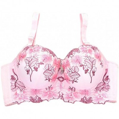 Bras Female Sexy Embroidered Girl Adjustable Bras Sexy Lingerie Body Beauty Underwear - Pink - CN18YHGA4KU