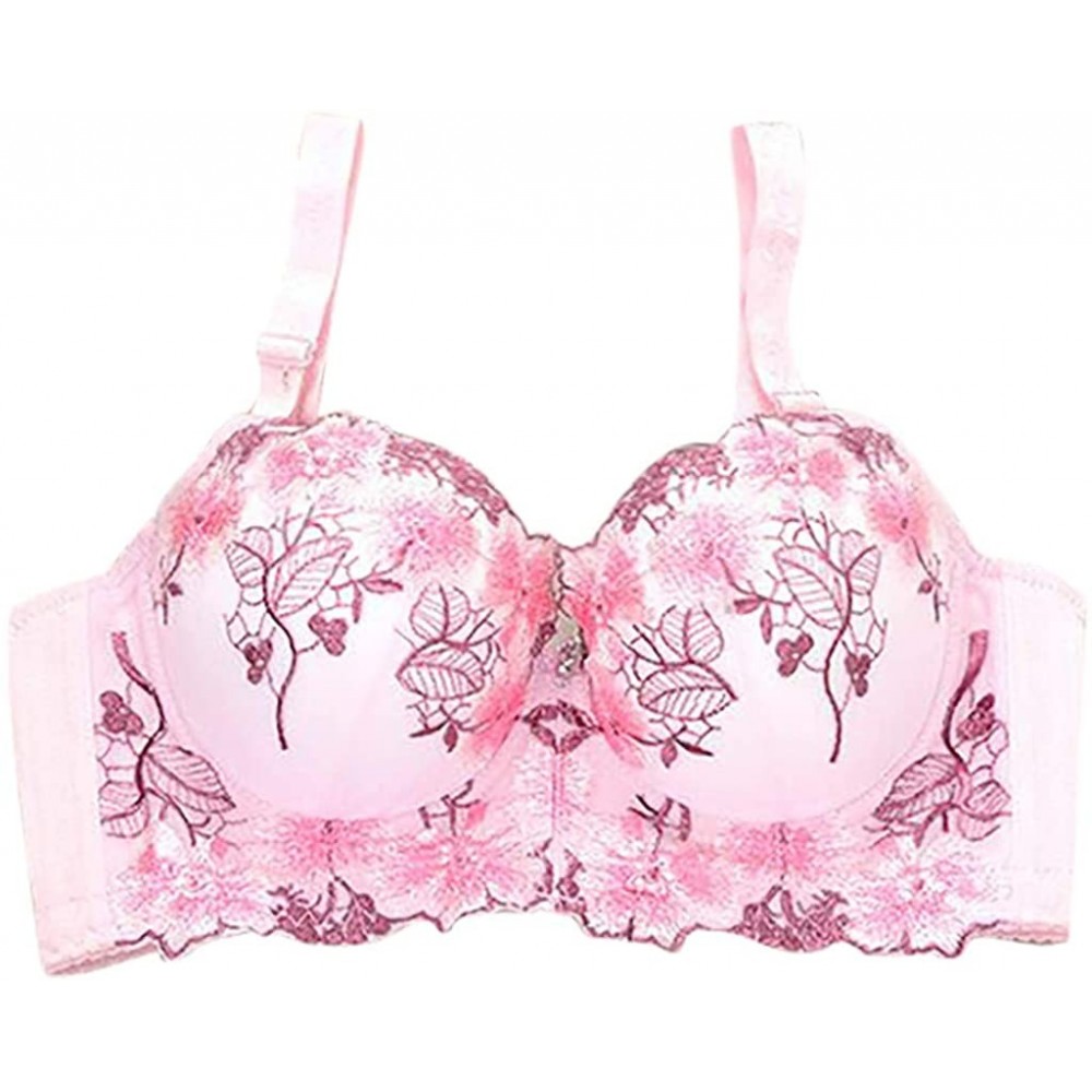 Bras Female Sexy Embroidered Girl Adjustable Bras Sexy Lingerie Body Beauty Underwear - Pink - CN18YHGA4KU