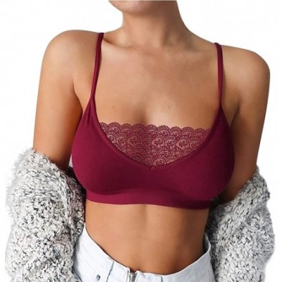 Camisoles & Tanks Sexy Women Elastic Cage Bra Lace Camisole Tank Tops Bra Bustier - Wine - C7195KK6D62