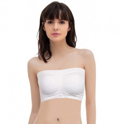 Bras Women's Bandeau Bra Strapless Basic Layer Tube Top Padded Seamless Bra - 01 Pk-white - CX190QA2Y9D