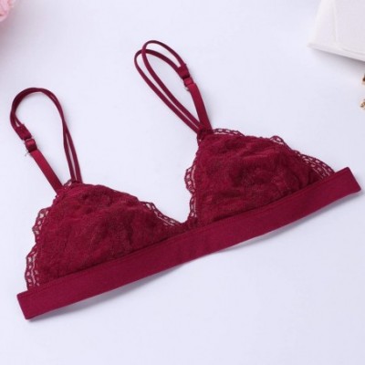 Bras Lace Sexy Bras for Women Floral Wire Free Push Up Bra Half Cup Triangle Bralette-Pink-S - CZ192O365YH