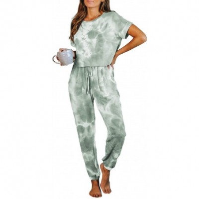 Sets Women Tie Dye Sweatsuit Long Sleeve Pullover Sweatpants 2 Piece Jogger Sets - 3-light Green - CQ19CZRYNCI