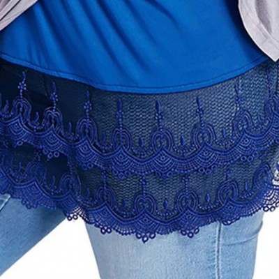 Slips Women's Plus Size Skirt Layered Sheer Lace Trim Extender Half Slips Skirts Daily Wear S-5XL - Blue - CI18Z95YZXS