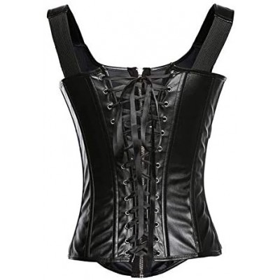 Bustiers & Corsets Faux Leather Corset Buckle-up Overbust Basque Bustier Steampunk Parties Costume for Women - Black 3 - CC18...