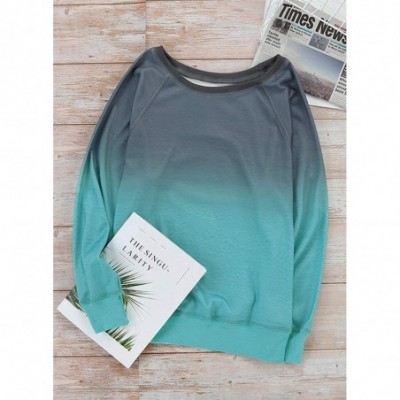 Tops Women's Casual Crewneck Long Sleeve Sweatshirt Solid Color & Ombre Tie Dye Loose Pullover Top Shirts - B Blue - CO19DES8IL3