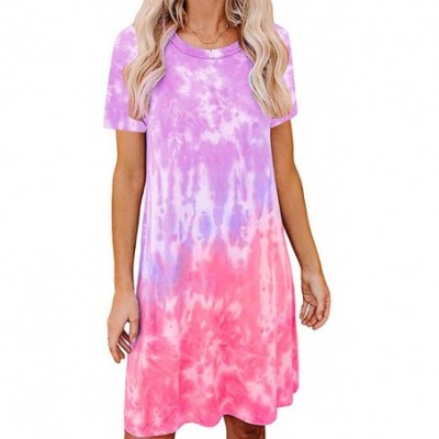 Nightgowns & Sleepshirts Women's Tie Dye Tank Sleeveless Knee Length Pleated Sun Dresses Pajama Sleep Shirt Lounge Dress - F-...