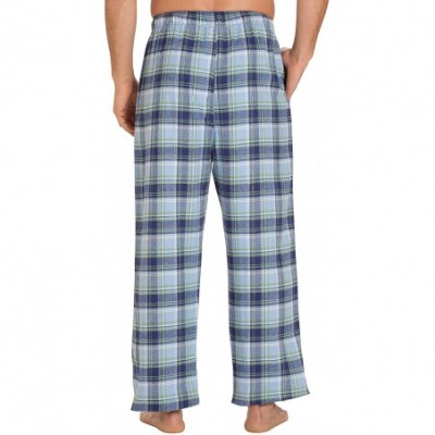 Sleep Bottoms Sleepwear Mens Flannel Pajama Pants- Long 100% Cotton Pj Bottoms - Blue Plaid - C7187WR0YY6