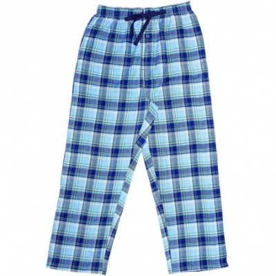 Sleep Bottoms Sleepwear Mens Flannel Pajama Pants- Long 100% Cotton Pj Bottoms - Blue Plaid - C7187WR0YY6