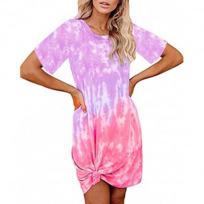 Nightgowns & Sleepshirts Women's Tie Dye Tank Sleeveless Knee Length Pleated Sun Dresses Pajama Sleep Shirt Lounge Dress - F-...