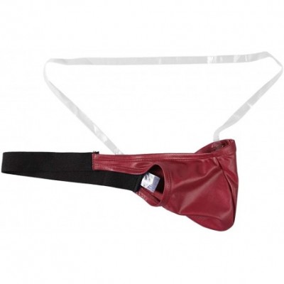 G-Strings & Thongs Mens Clear Waistband Bulge Pouch Backless Stretchy G-String Thong Briefs Underwear - Red - CV1930U5NOW