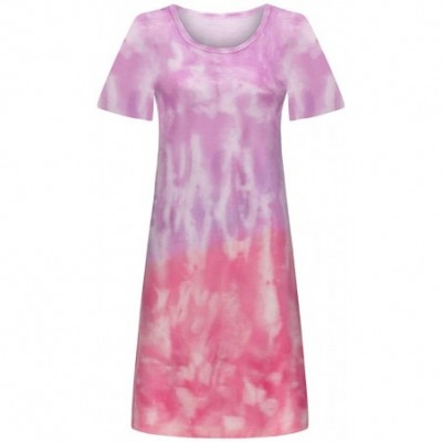 Nightgowns & Sleepshirts Women's Tie Dye Tank Sleeveless Knee Length Pleated Sun Dresses Pajama Sleep Shirt Lounge Dress - F-...