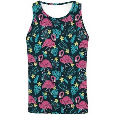 Undershirts Men's Muscle Gym Workout Training Sleeveless Tank Top Flamingo with Flowers - Multi1 - C519DW7WYTW