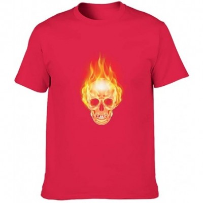 Undershirts Flame Skull Cotton T Shirt Men Comfort Everyday Short Shirt Scary Skull - Red1 - C919DS8W6A4