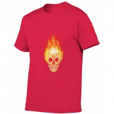 Undershirts Flame Skull Cotton T Shirt Men Comfort Everyday Short Shirt Scary Skull - Red1 - C919DS8W6A4