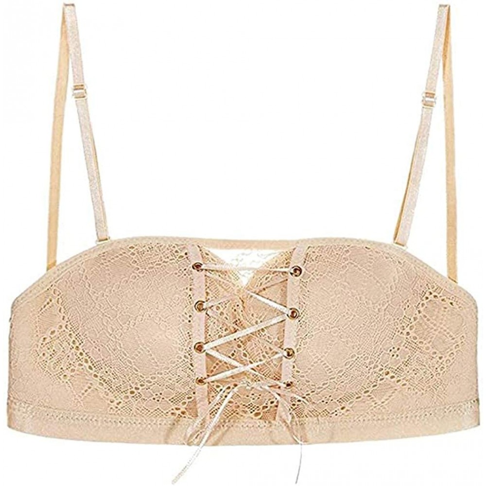 Bras Women's Strapless Bra Lace Strapless Bandeau Lace Push up Strapless Bra Plus Size Bra for Women - Beige - CC190QZXSKT