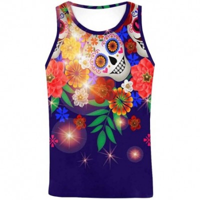 Undershirts Men's Muscle Gym Workout Training Sleeveless Tank Top Sugar Skull Mexico - Multi6 - CA19DLQDTYH