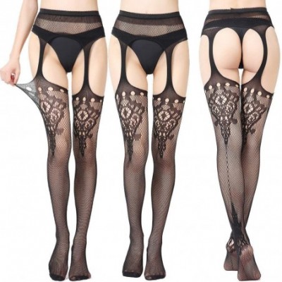 Bustiers & Corsets Womens Lingerie Sexy Net Lace Top Garter Belt Sheer Thigh High Stocking Toe Pantyhose - E05-black I - CL19...