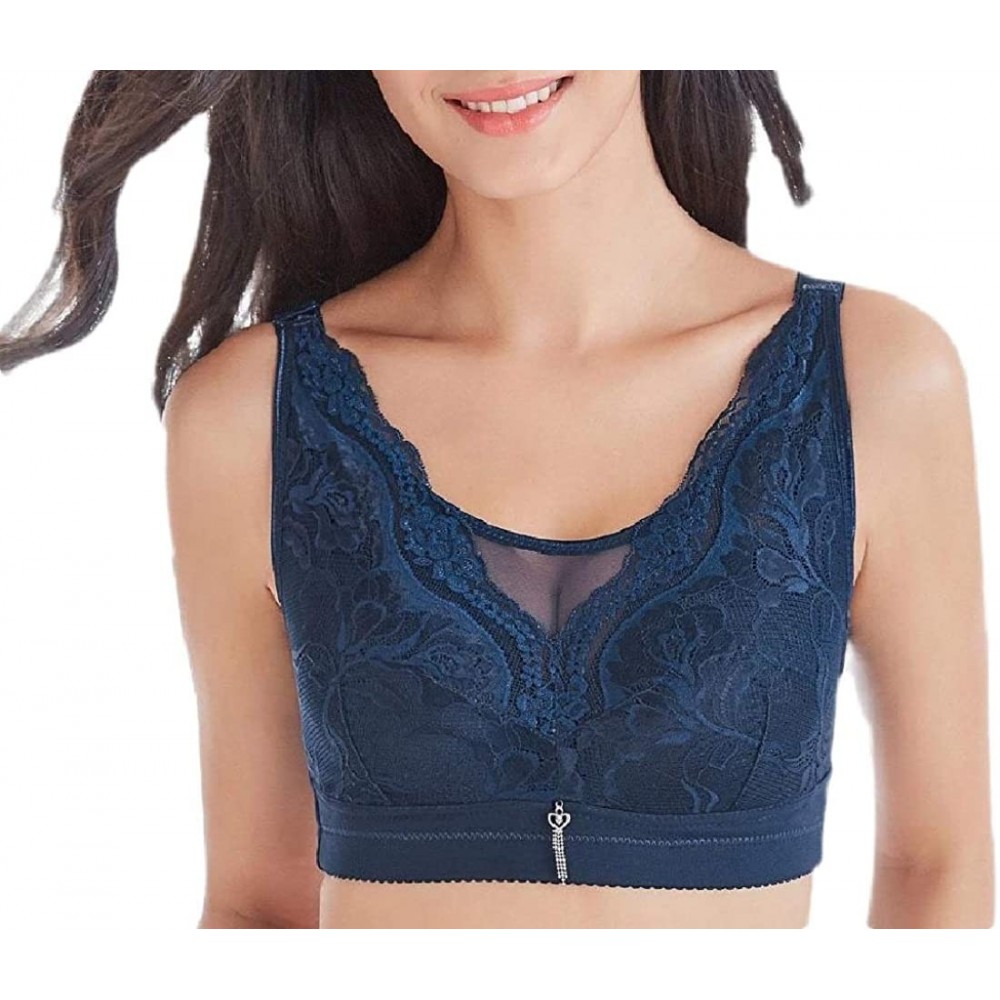 Bras Women's Plus-Size Comfy Wirefree-Bra Full-Coverage Minimizer Bras - Blue - CP19CLROQLH