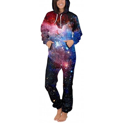 Sets Unisex 3D Paint Jumpsuits Galaxy Animal Hooded One Piece Pajama - Galaxy - CO1944YMYXZ