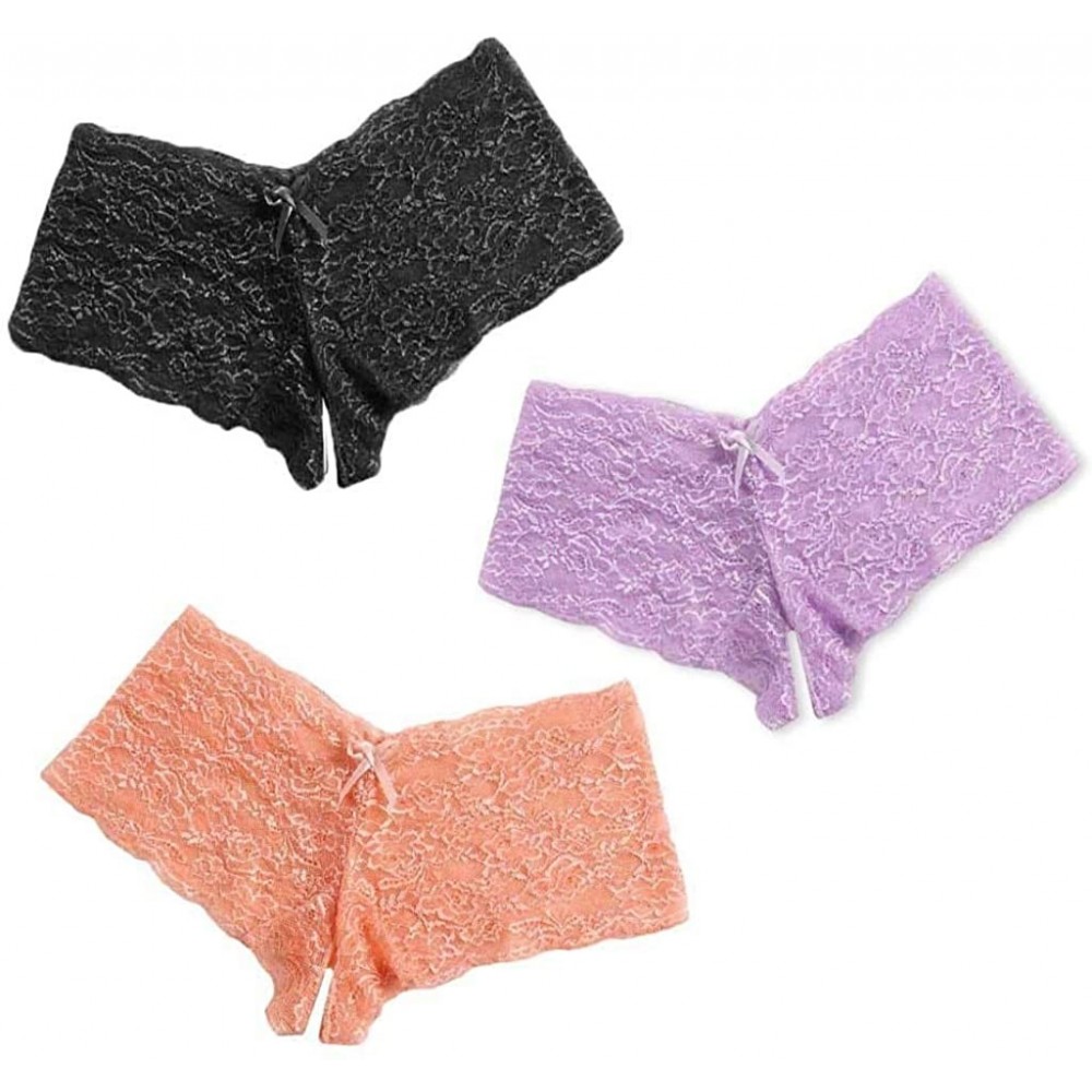 Thermal Underwear Women G-String Pantie-Sexy Lace Lingerie Thongs Plus Size Underwear Open Crotch Bowknot Underpants 3 Pack -...