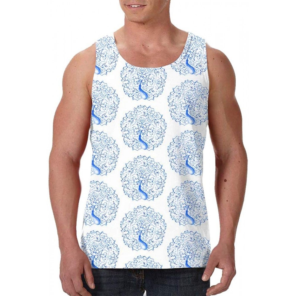 Undershirts Men's Sleeveless Undershirt Summer Sweat Shirt Beachwear - Peacock Bird - Black - CH19CK66XOC