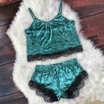 Sets Women's Pajama Cami Set Silky Lace Nightwear 2 Piece Lingerie Short Strap Top Sleepwear - A_green - CT195470T5Z