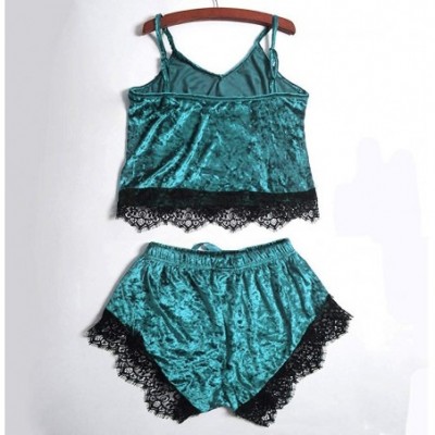 Sets Women's Pajama Cami Set Silky Lace Nightwear 2 Piece Lingerie Short Strap Top Sleepwear - A_green - CT195470T5Z