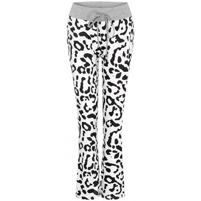 Bottoms Wide Leg Pants for Womens Ladies Comfy Stretch Floral Print Drawstring Palazzo Lounge Pants Casual Pajama Pants White...