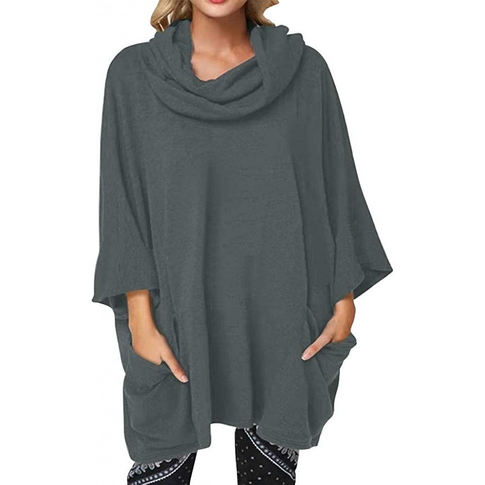 Accessories Casual Loose Long Sleeve Blouse Tops Cowl-Neck Asymmetrical Hemline Flowy Tunic Top - Gray - CO192RLAS2Y