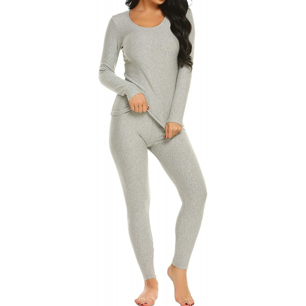 Thermal Underwear Thermal Underwear Long Fleece Lined Winter Base Layering Set for Women - Thermal Set-light Grey - CU18G4EGCTW