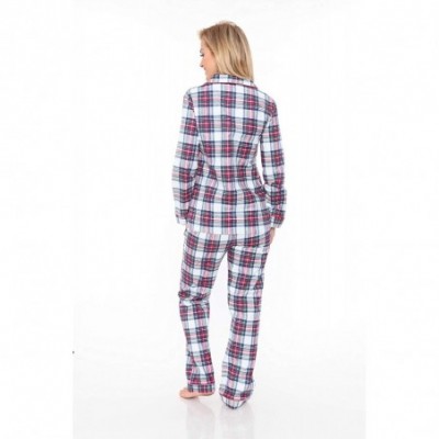 Sets Women's Flannel Pajama Set 100% Cotton 2-PC PJ Set Sleepwear - Red / White Plaid - CL18ICC006O