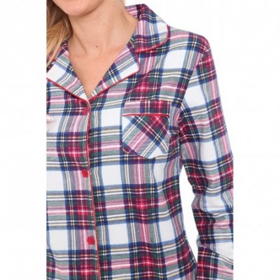 Sets Women's Flannel Pajama Set 100% Cotton 2-PC PJ Set Sleepwear - Red / White Plaid - CL18ICC006O