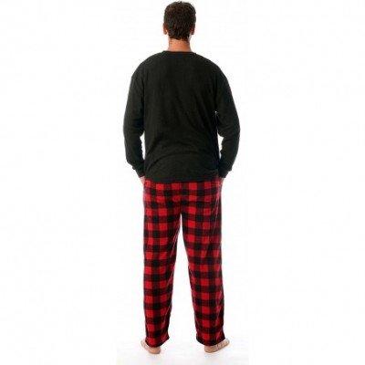 Sleep Sets Pajama Set for Men with Thermal Henley Top and Polar Fleece Pants - Black With Red Black Buffalo Plaid Pant - C218...