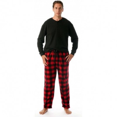 Sleep Sets Pajama Set for Men with Thermal Henley Top and Polar Fleece Pants - Black With Red Black Buffalo Plaid Pant - C218...