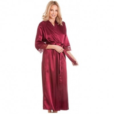 Robes Ladies Satin Robe wrap Dressing Gown Kimono Housecoat Cover up Plus Size - Claret - CX18GEZU2HA