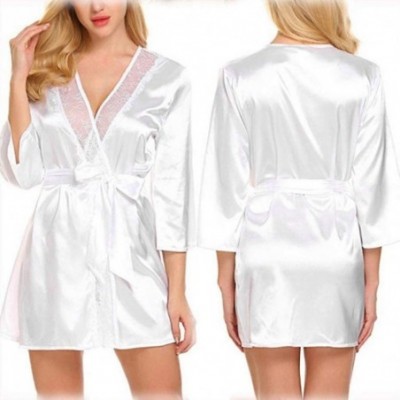 Robes Women's Kimono Robe Long Robes Printed 1920s Kimono Nightgown - White - C1194EQND04